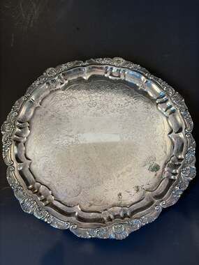 Vintage Poole Silverplate Ornate Floral Serving Tray 12"
